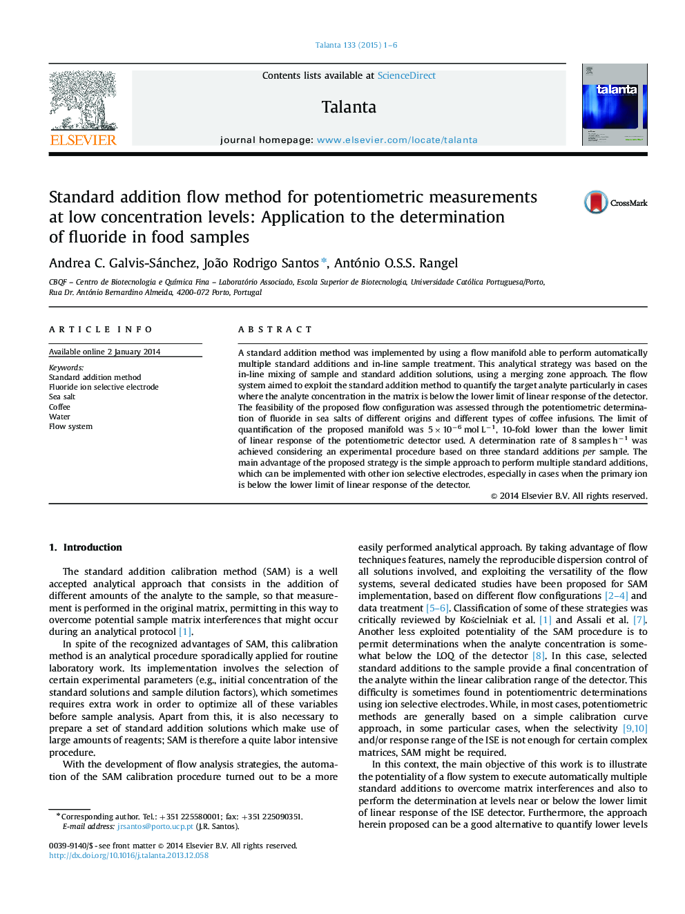 Standard addition flow method for potentiometric measurements at low concentration levels: Application to the determination of fluoride in food samples