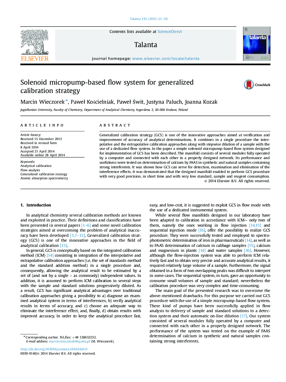 Solenoid micropump-based flow system for generalized calibration strategy