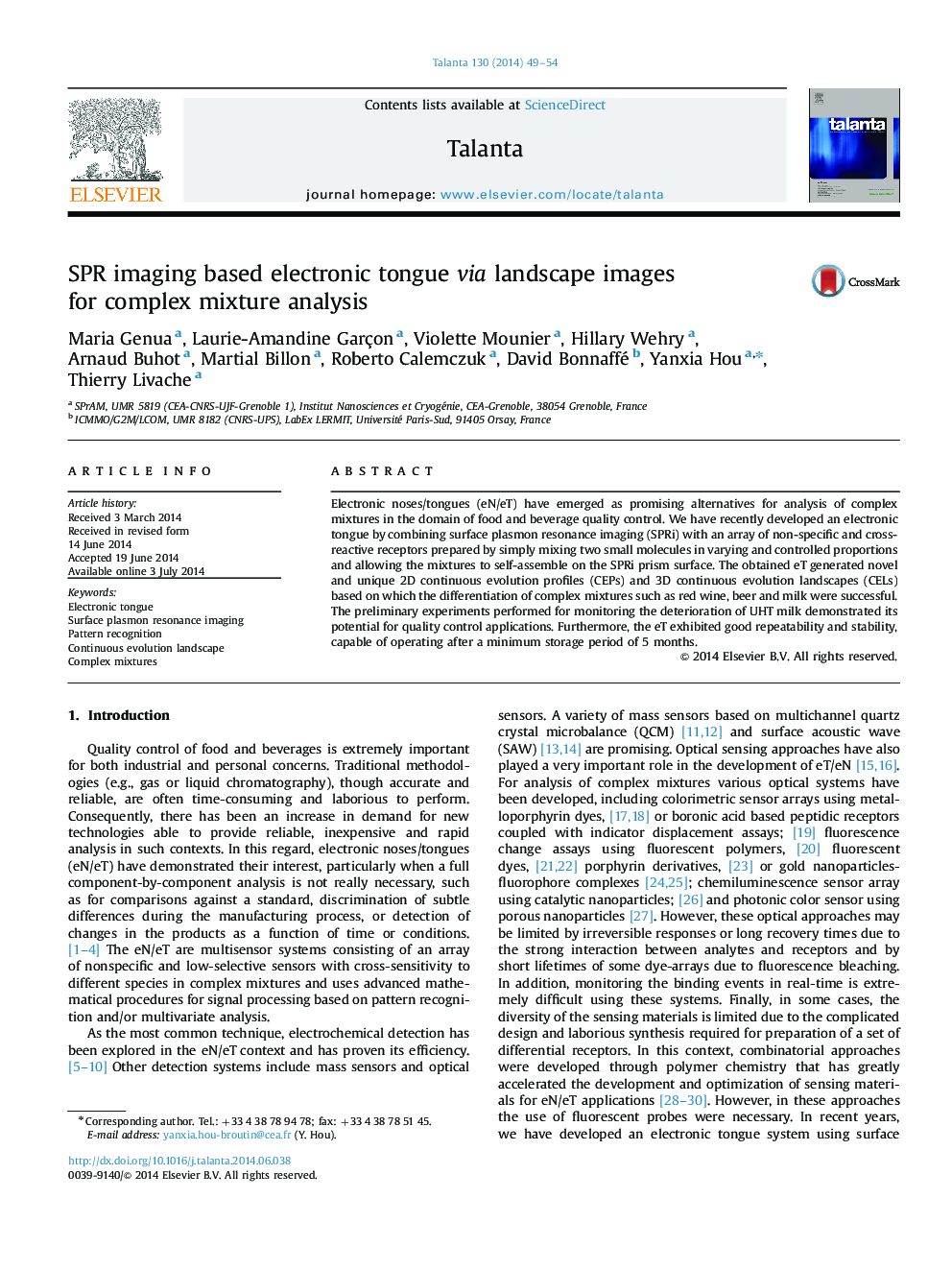 SPR imaging based electronic tongue via landscape images for complex mixture analysis