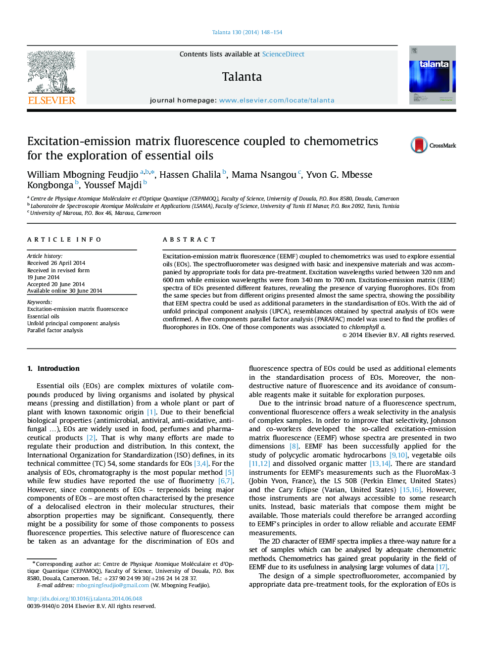 Excitation-emission matrix fluorescence coupled to chemometrics for the exploration of essential oils