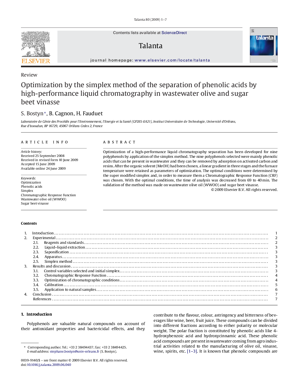 Optimization by the simplex method of the separation of phenolic acids by high-performance liquid chromatography in wastewater olive and sugar beet vinasse