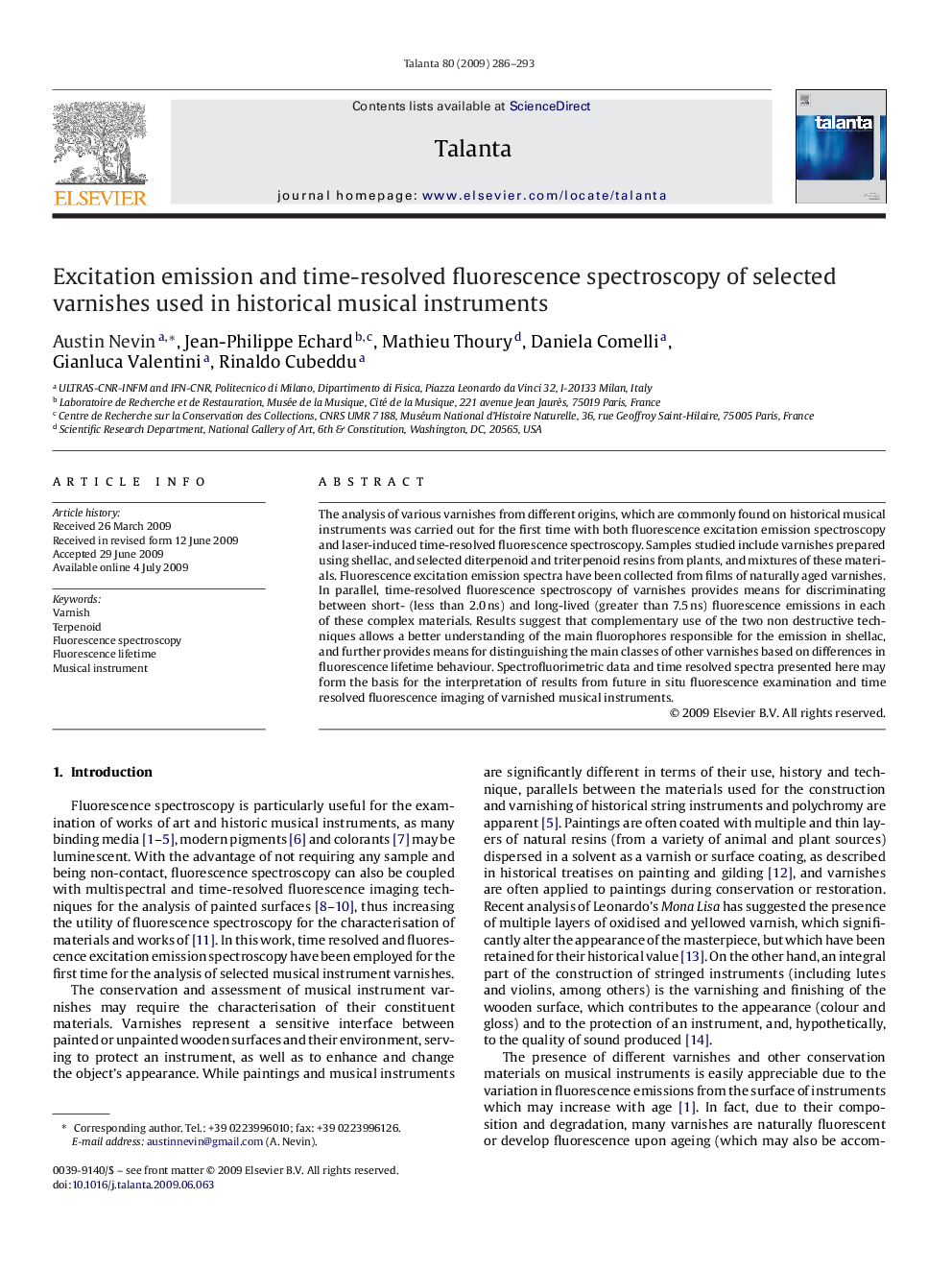 Excitation emission and time-resolved fluorescence spectroscopy of selected varnishes used in historical musical instruments