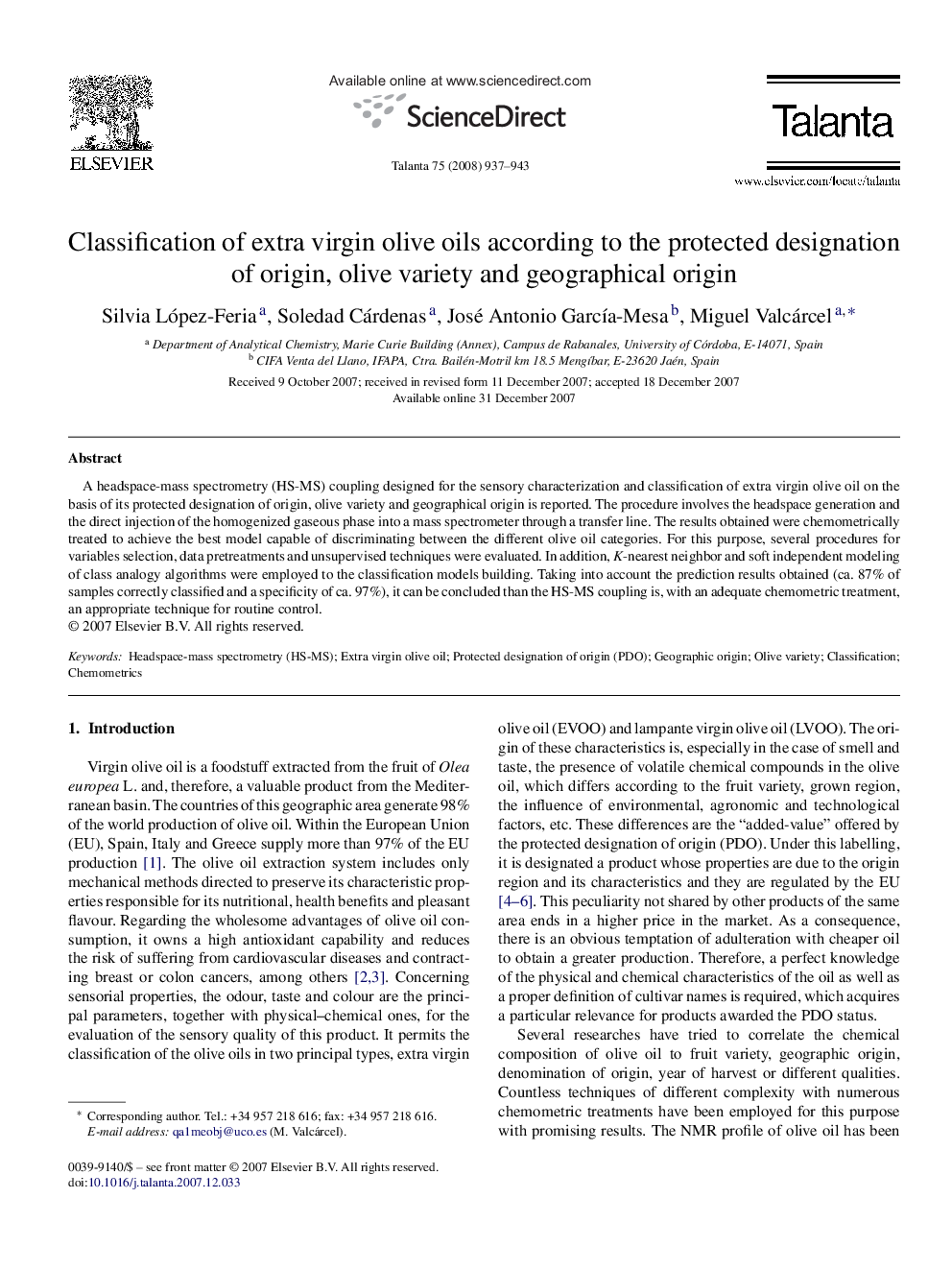 Classification of extra virgin olive oils according to the protected designation of origin, olive variety and geographical origin