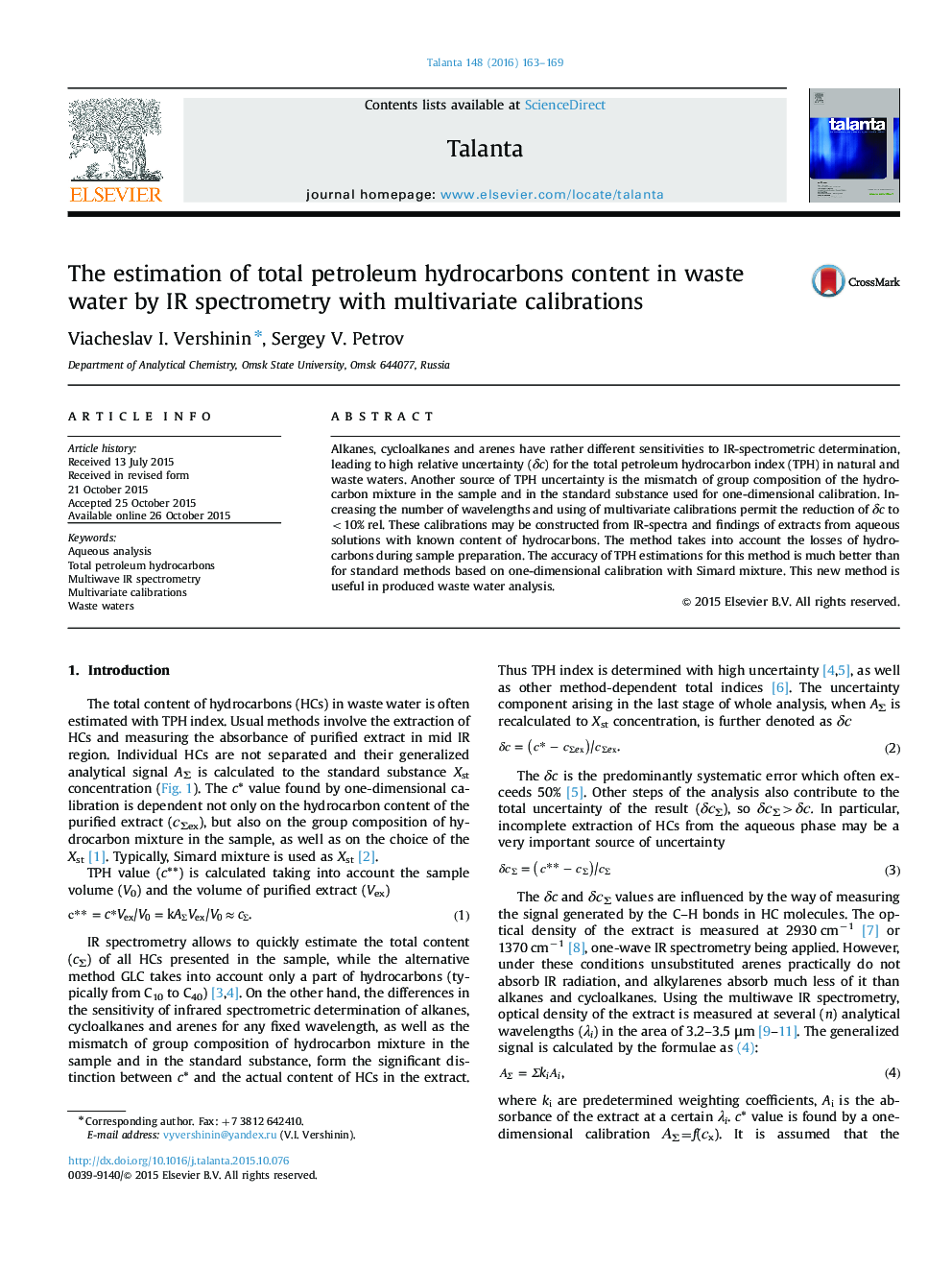 The estimation of total petroleum hydrocarbons content in waste water by IR spectrometry with multivariate calibrations