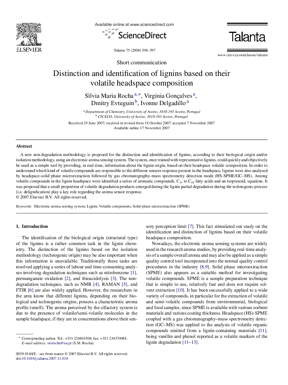 Distinction and identification of lignins based on their volatile headspace composition