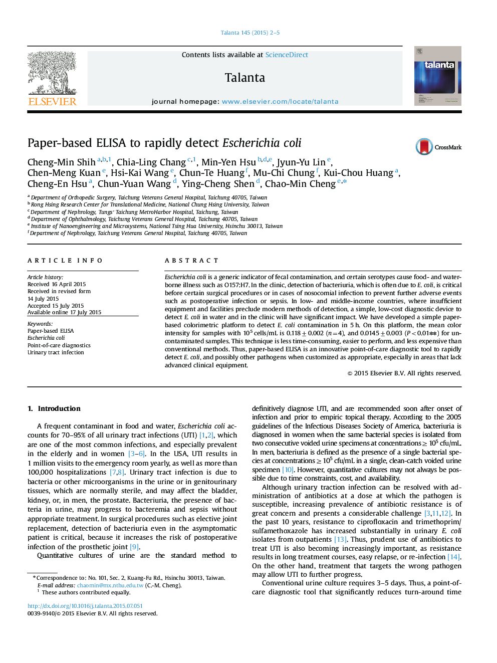 Paper-based ELISA to rapidly detect Escherichia coli