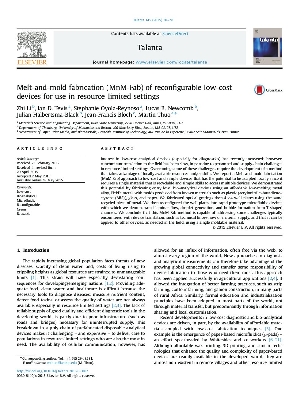 Melt-and-mold fabrication (MnM-Fab) of reconfigurable low-cost devices for use in resource-limited settings