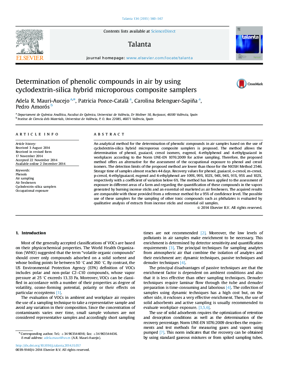 Determination of phenolic compounds in air by using cyclodextrin-silica hybrid microporous composite samplers