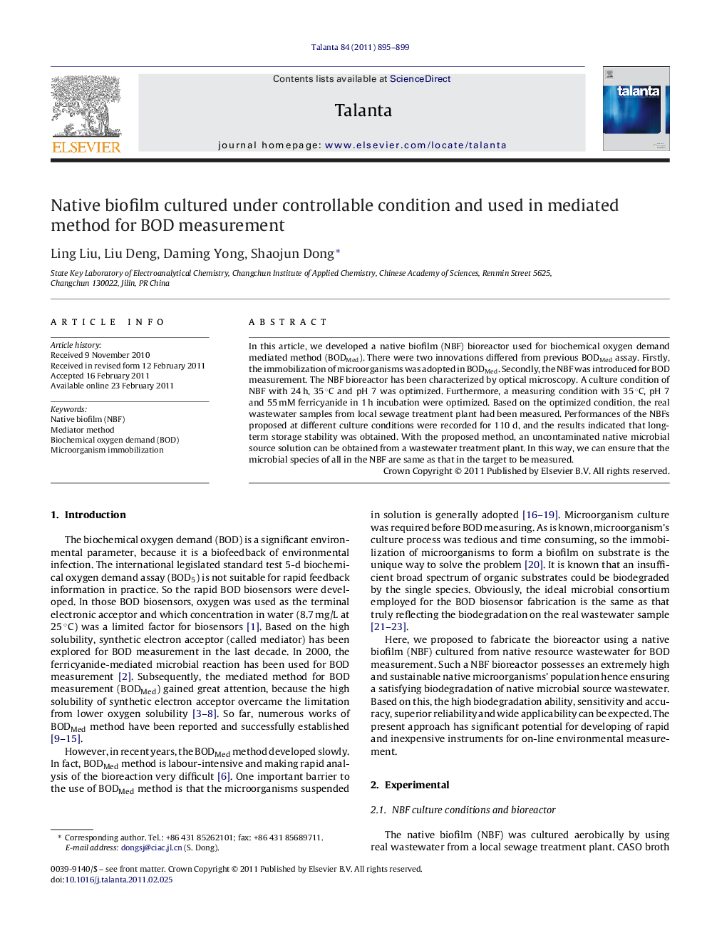 Native biofilm cultured under controllable condition and used in mediated method for BOD measurement