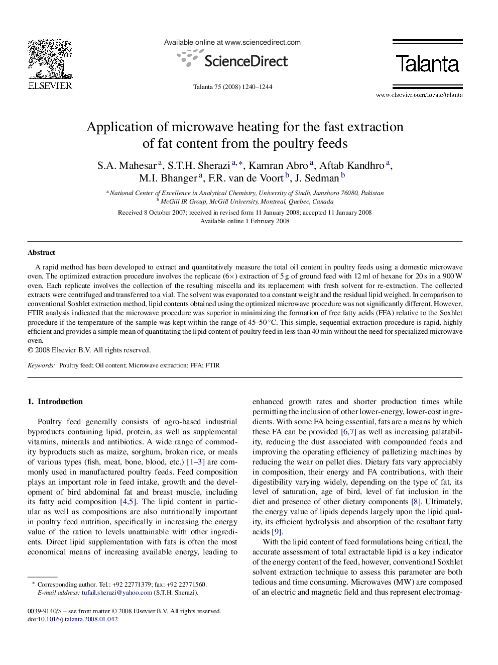 Application of microwave heating for the fast extraction of fat content from the poultry feeds