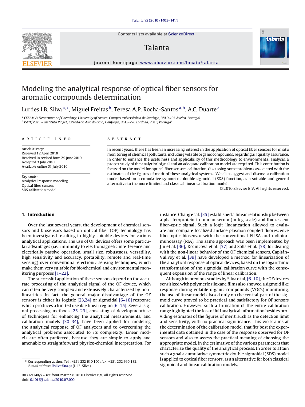 Modeling the analytical response of optical fiber sensors for aromatic compounds determination