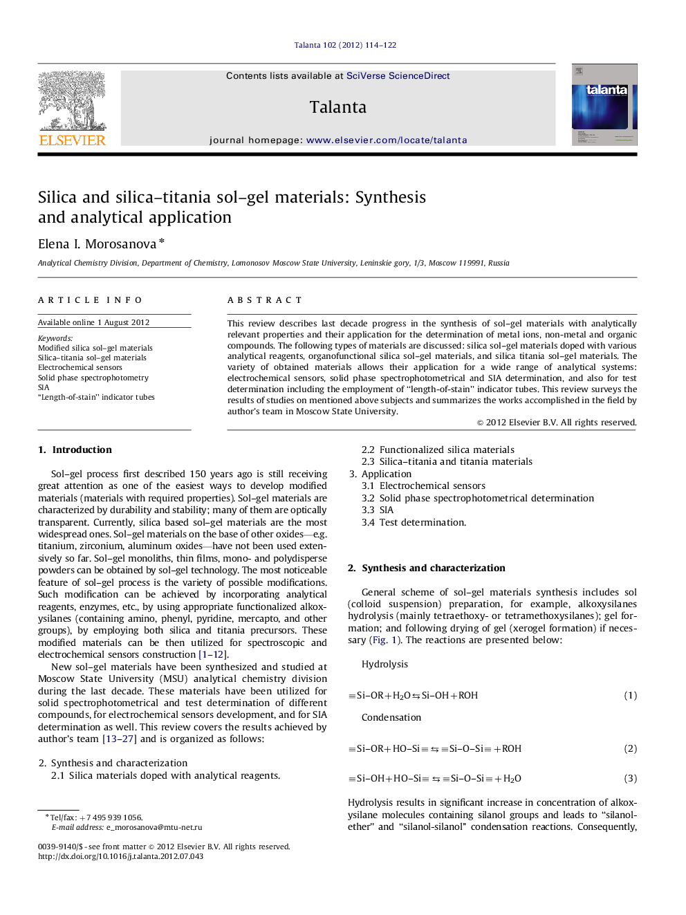 Silica and silica–titania sol–gel materials: Synthesis and analytical application