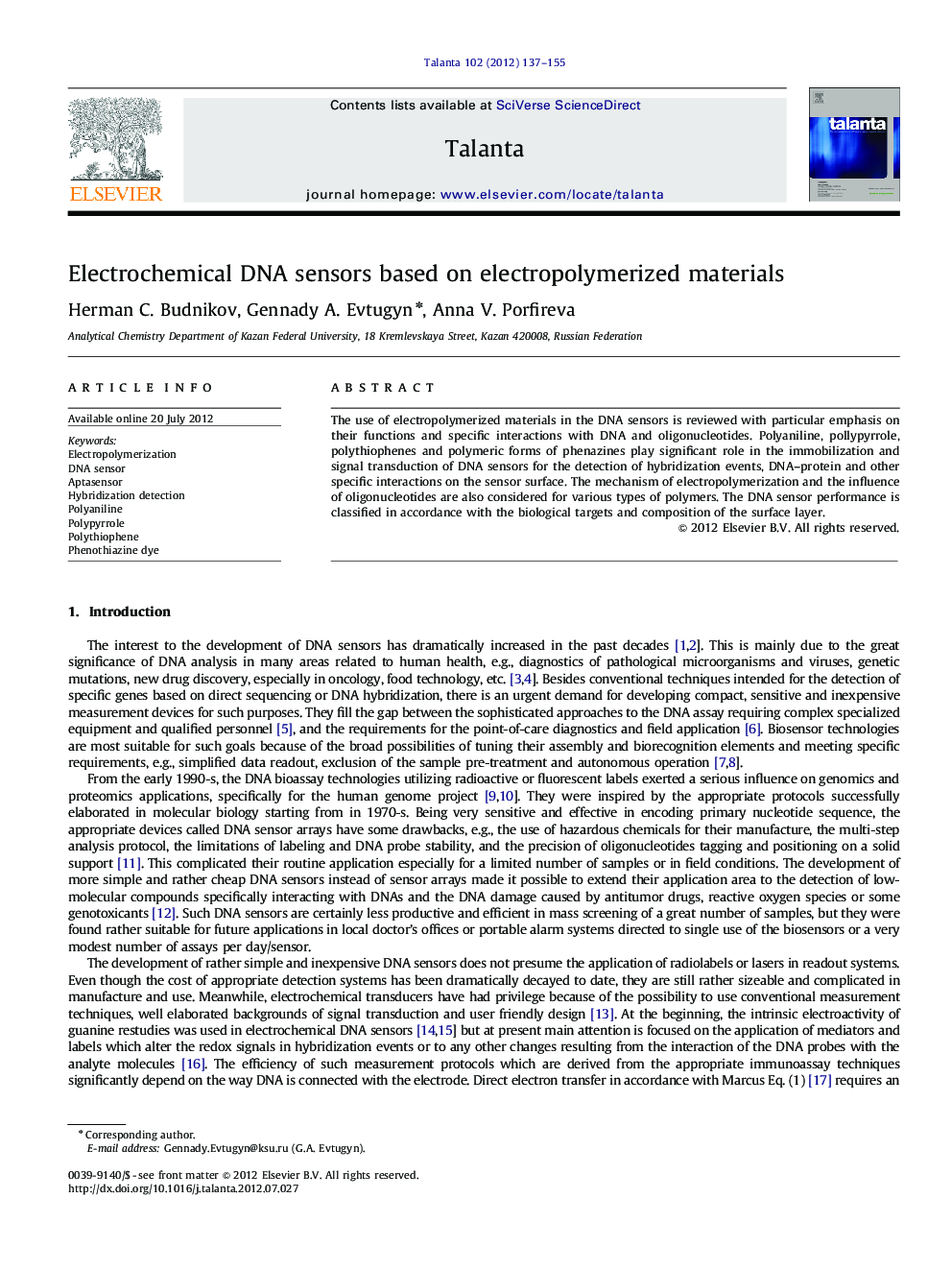 Electrochemical DNA sensors based on electropolymerized materials