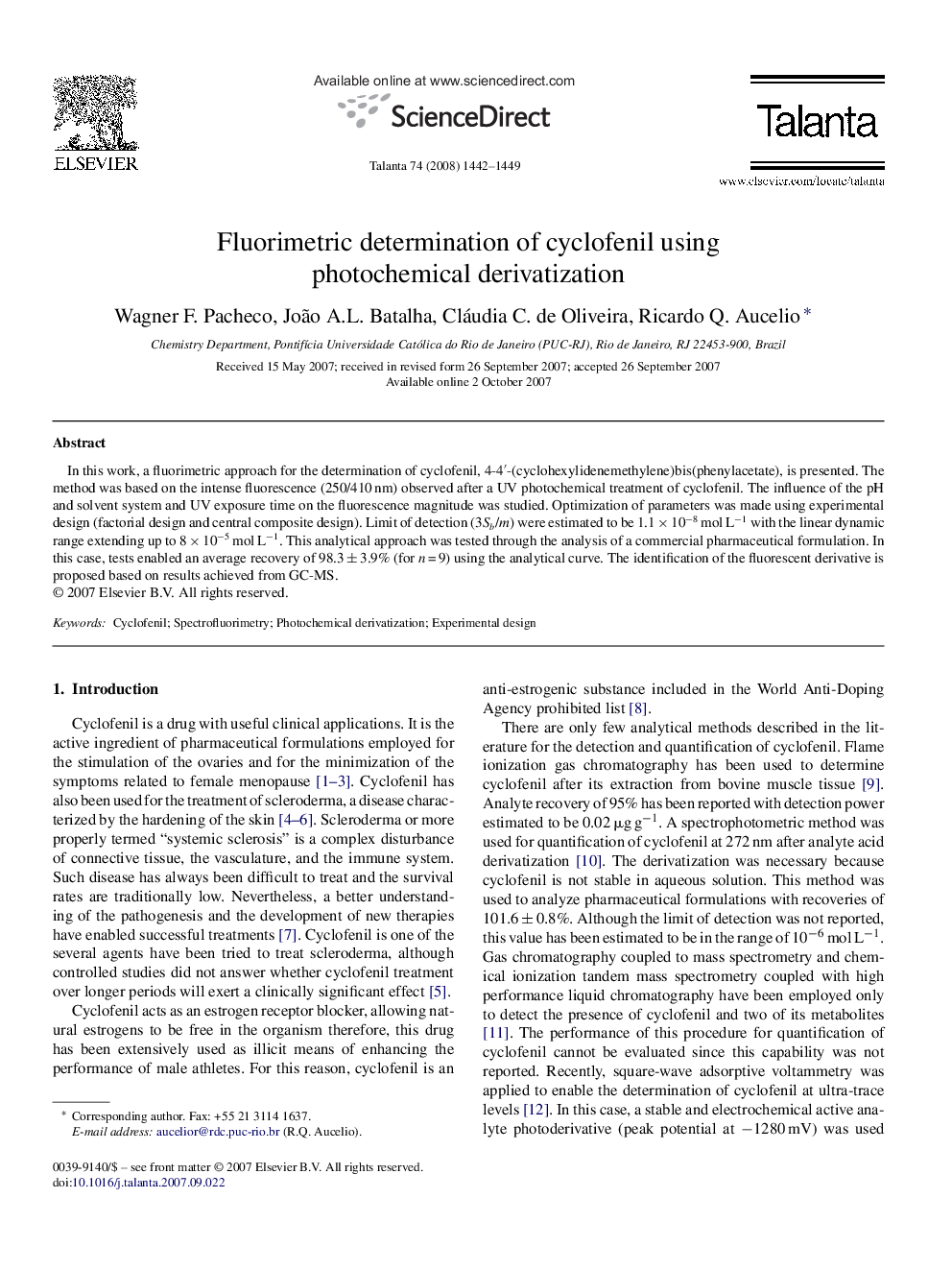 Fluorimetric determination of cyclofenil using photochemical derivatization