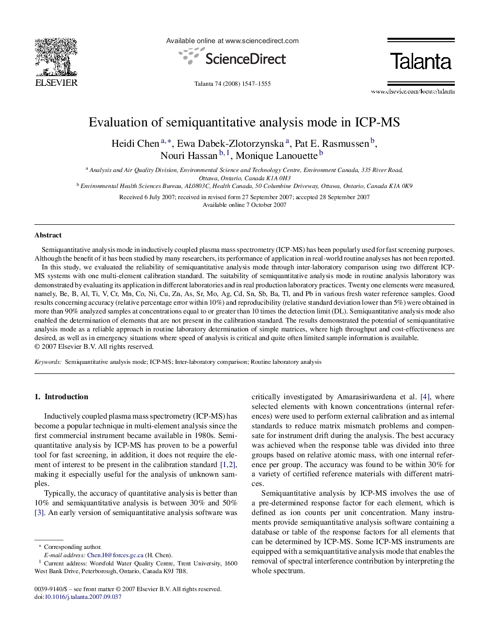 Evaluation of semiquantitative analysis mode in ICP-MS