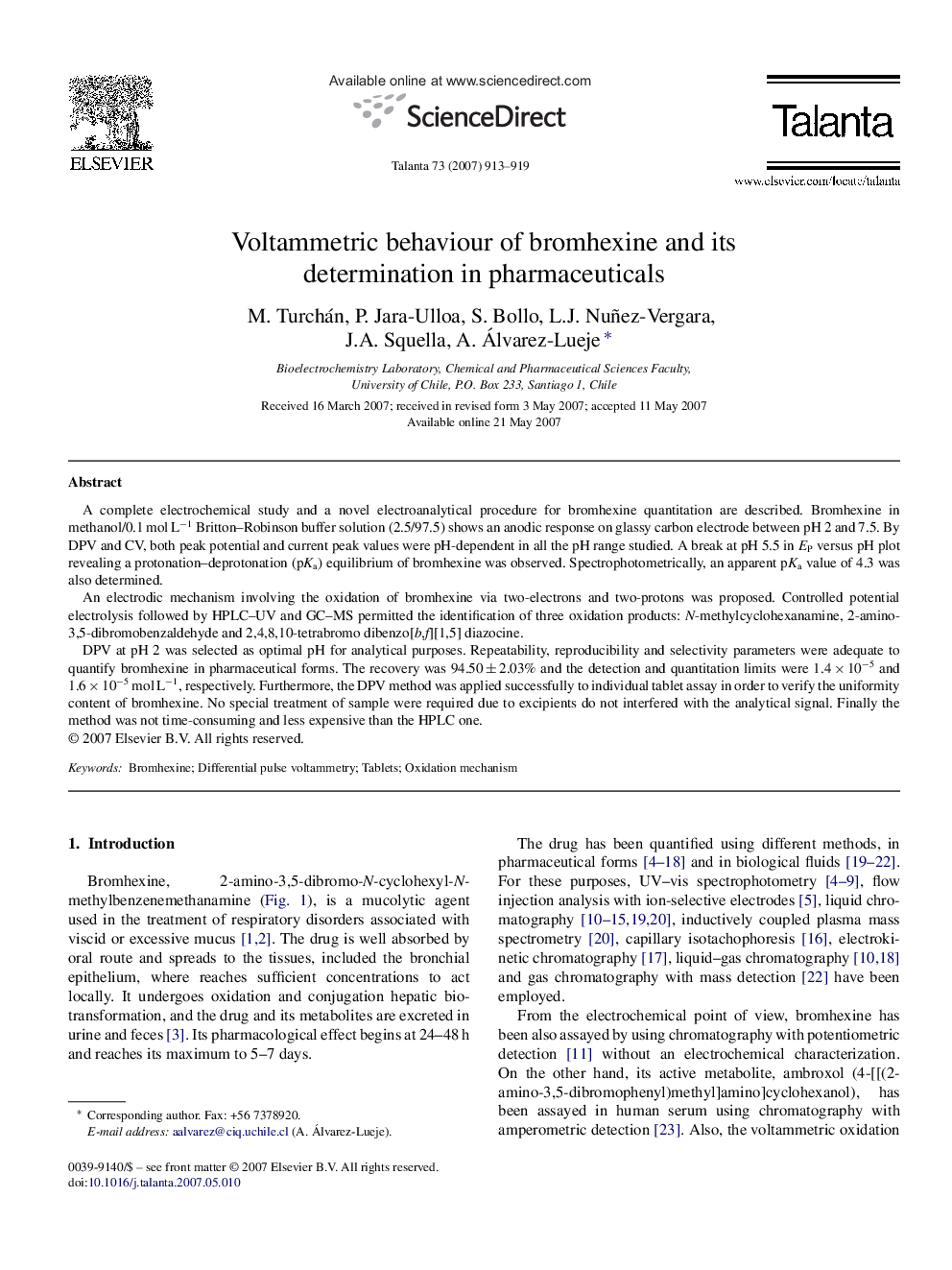 Voltammetric behaviour of bromhexine and its determination in pharmaceuticals