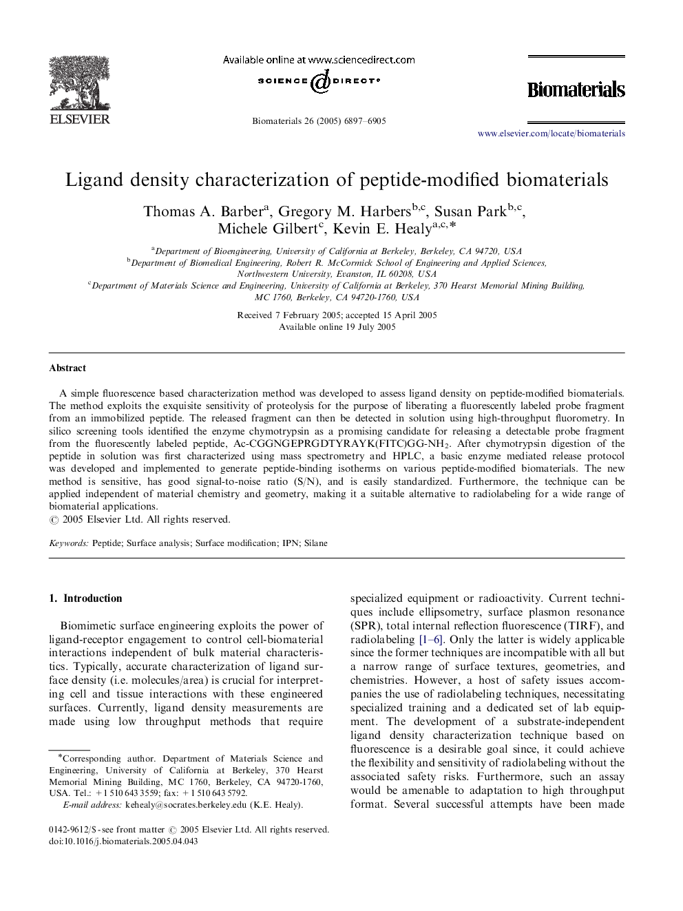 Ligand density characterization of peptide-modified biomaterials