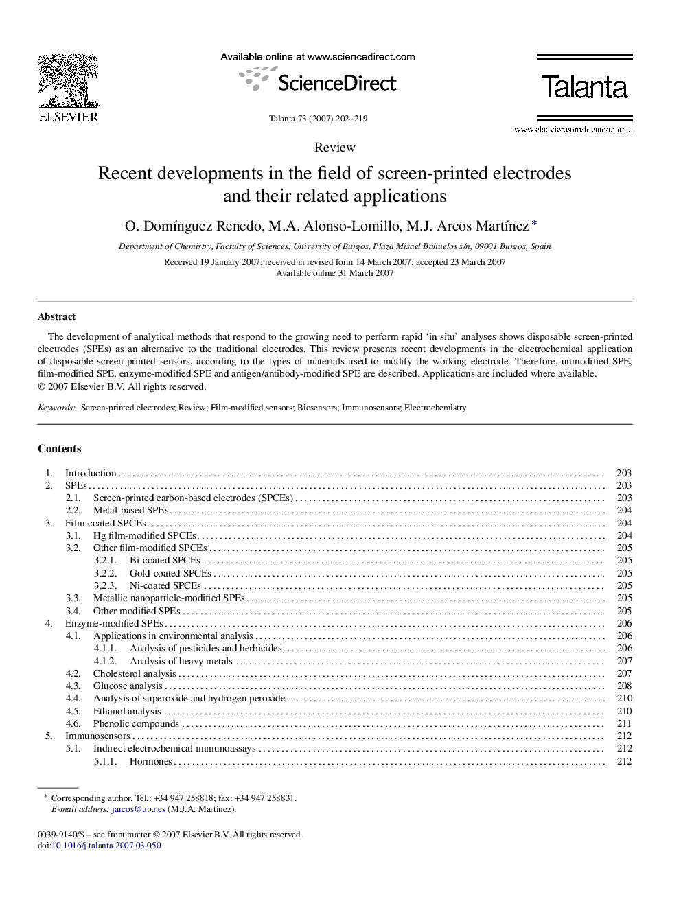 Recent developments in the field of screen-printed electrodes and their related applications