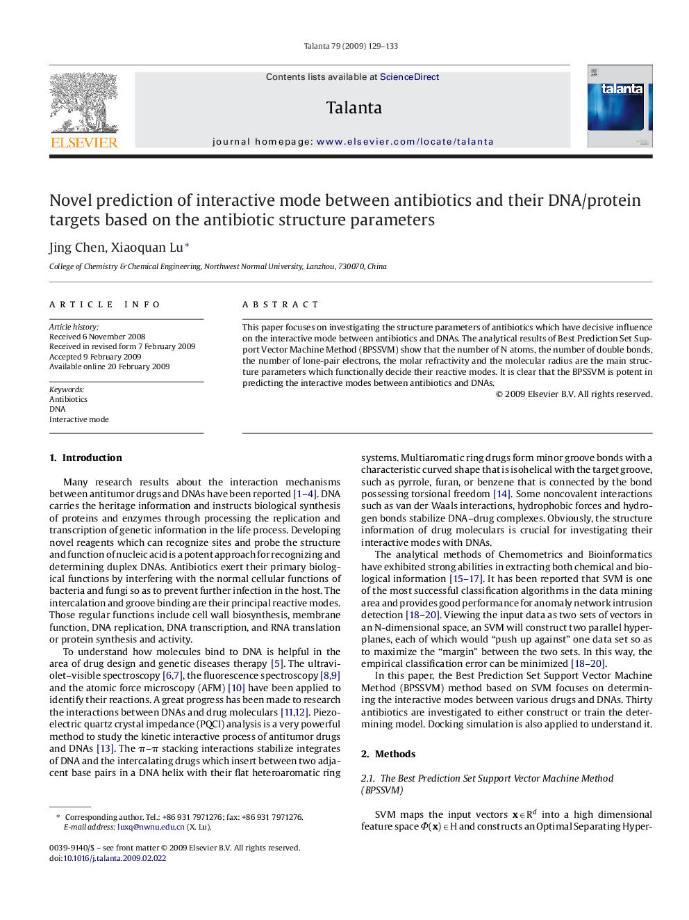 Novel prediction of interactive mode between antibiotics and their DNA/protein targets based on the antibiotic structure parameters