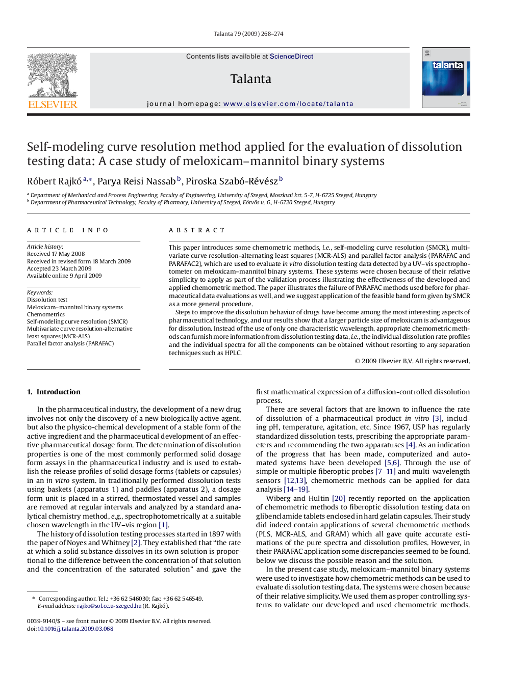 Self-modeling curve resolution method applied for the evaluation of dissolution testing data: A case study of meloxicam–mannitol binary systems