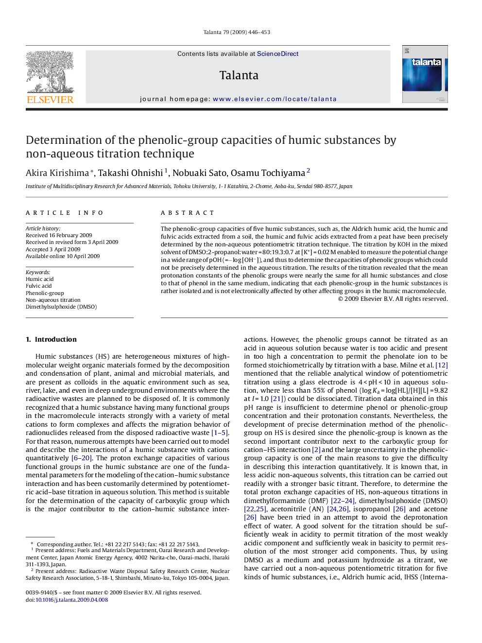 Determination of the phenolic-group capacities of humic substances by non-aqueous titration technique