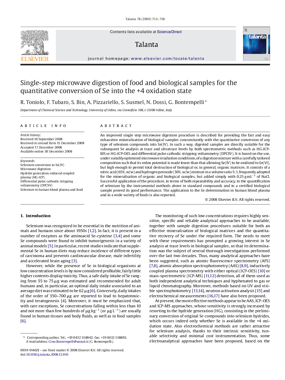 Single-step microwave digestion of food and biological samples for the quantitative conversion of Se into the +4 oxidation state