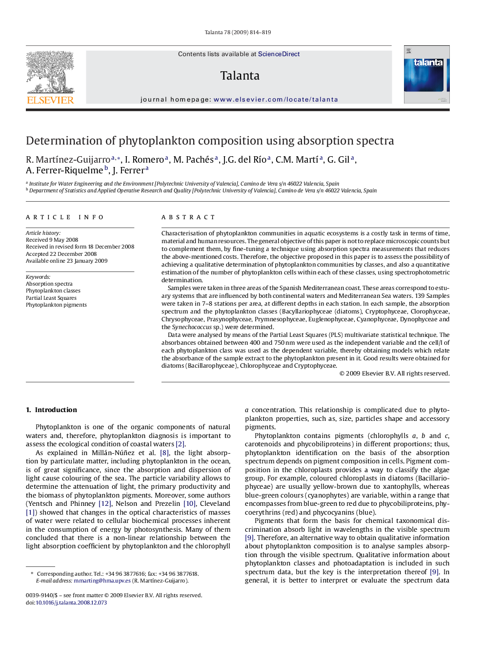 Determination of phytoplankton composition using absorption spectra