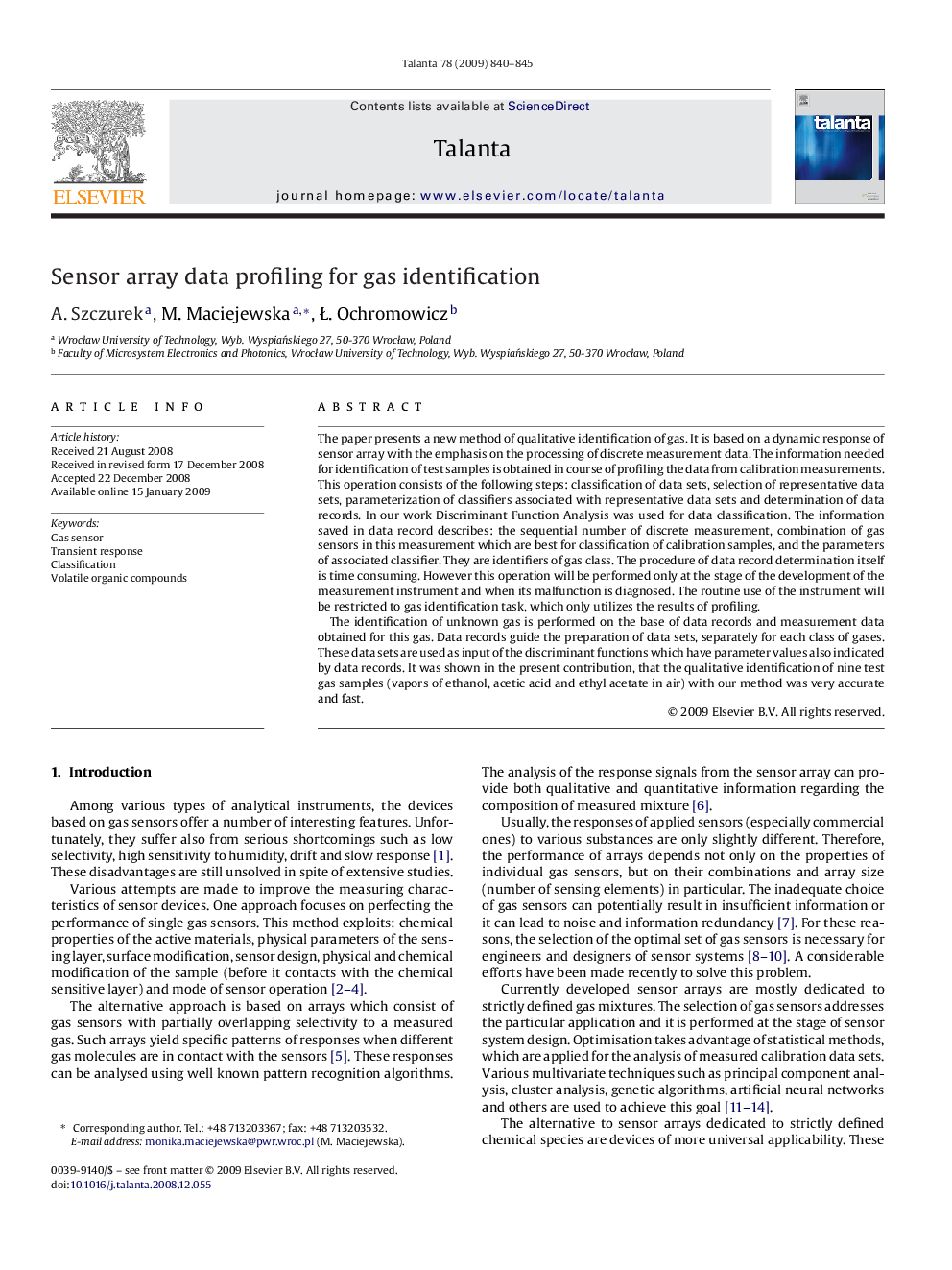 Sensor array data profiling for gas identification