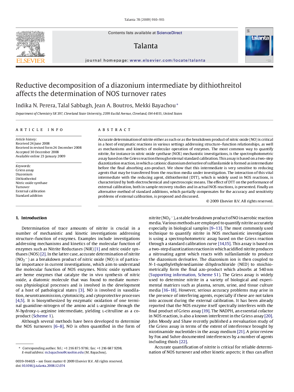 Reductive decomposition of a diazonium intermediate by dithiothreitol affects the determination of NOS turnover rates