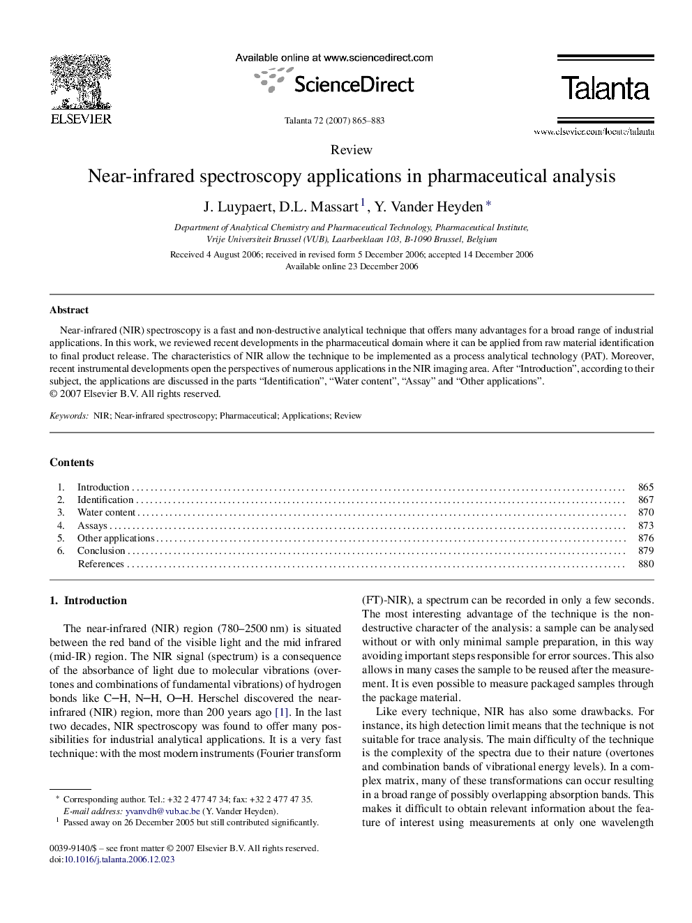 Near-infrared spectroscopy applications in pharmaceutical analysis