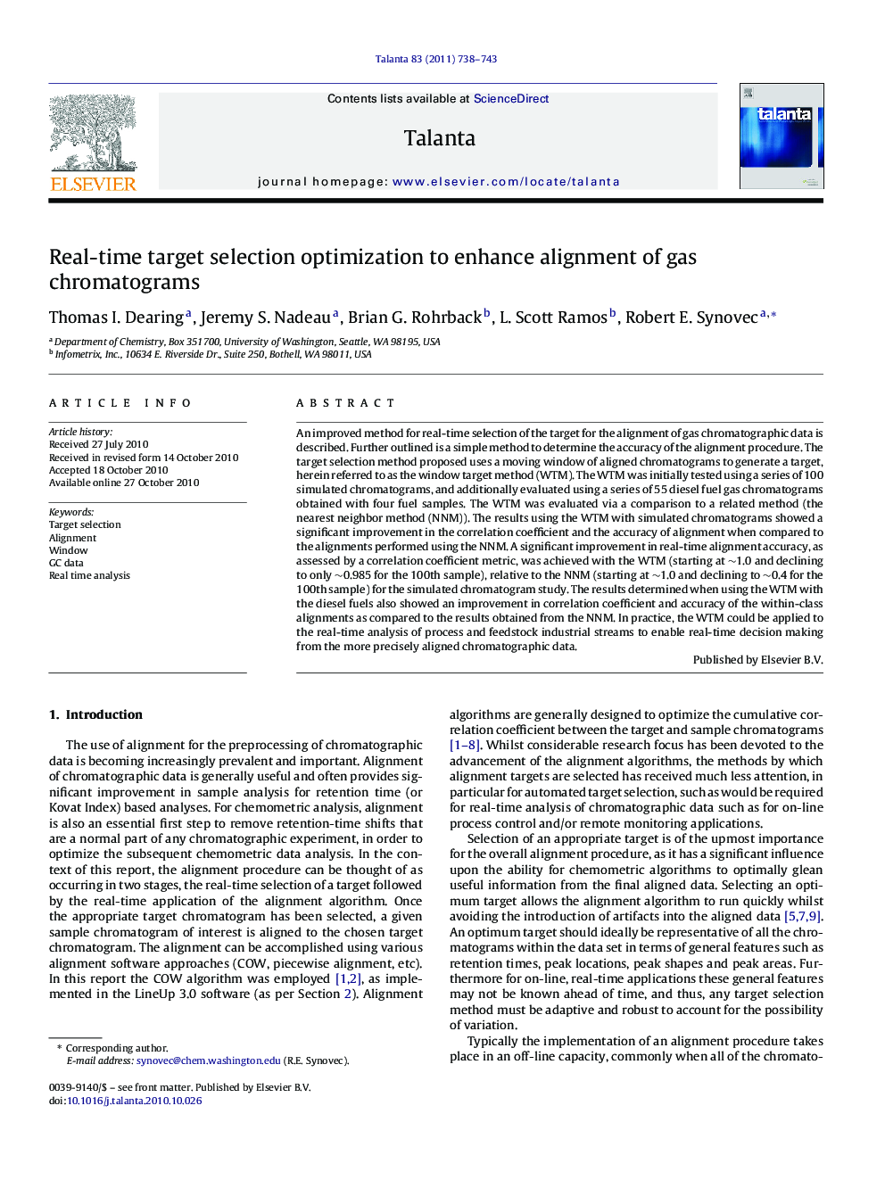 Real-time target selection optimization to enhance alignment of gas chromatograms