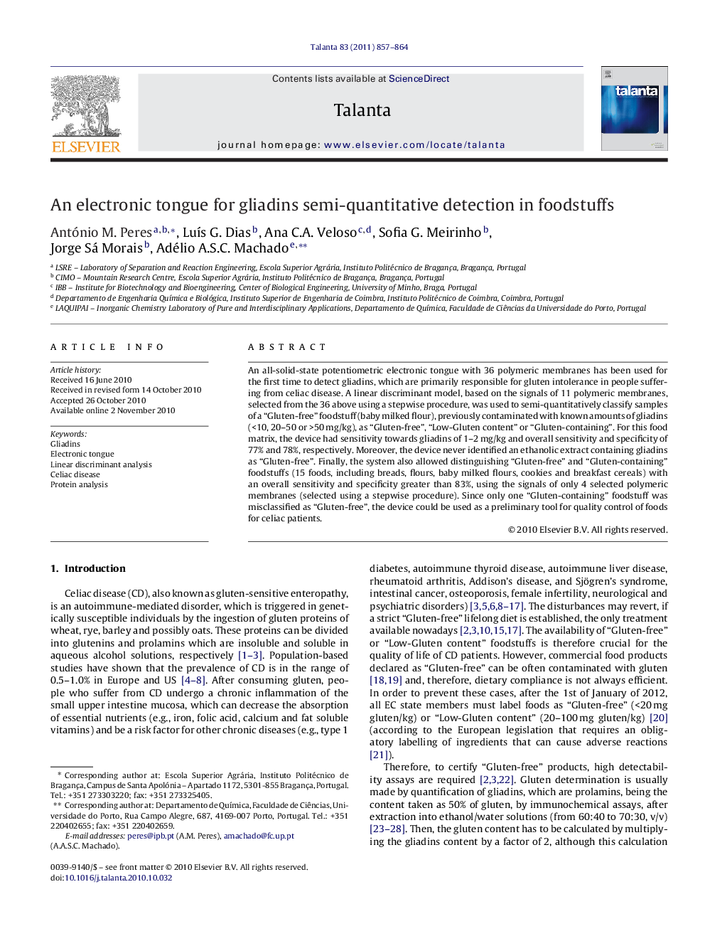 An electronic tongue for gliadins semi-quantitative detection in foodstuffs