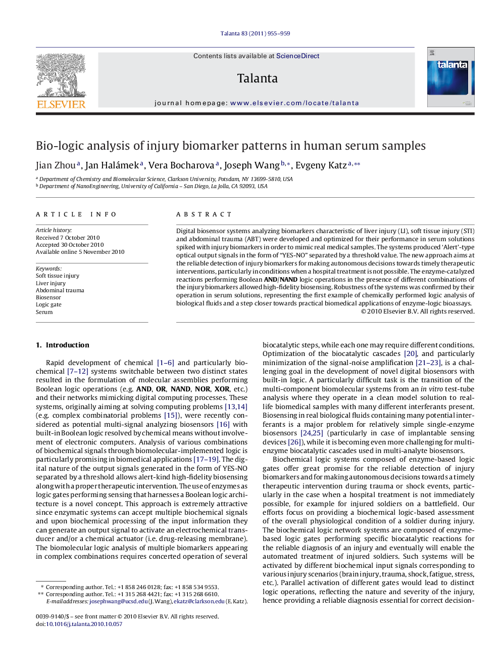 Bio-logic analysis of injury biomarker patterns in human serum samples