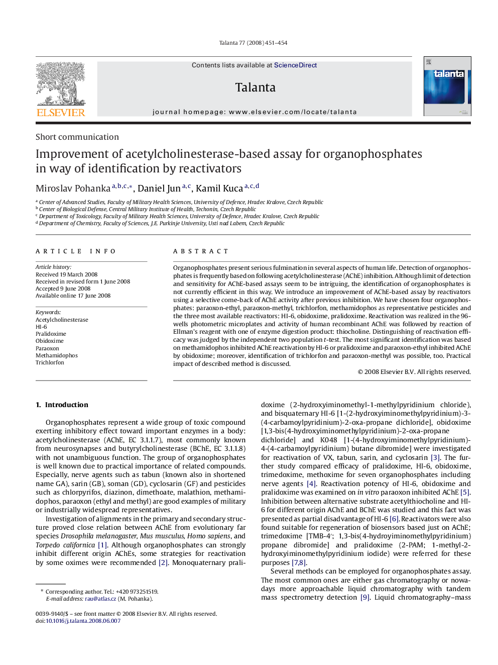 Improvement of acetylcholinesterase-based assay for organophosphates in way of identification by reactivators