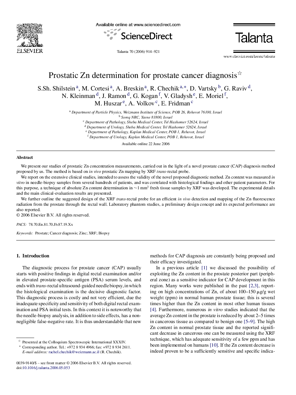 Prostatic Zn determination for prostate cancer diagnosis 