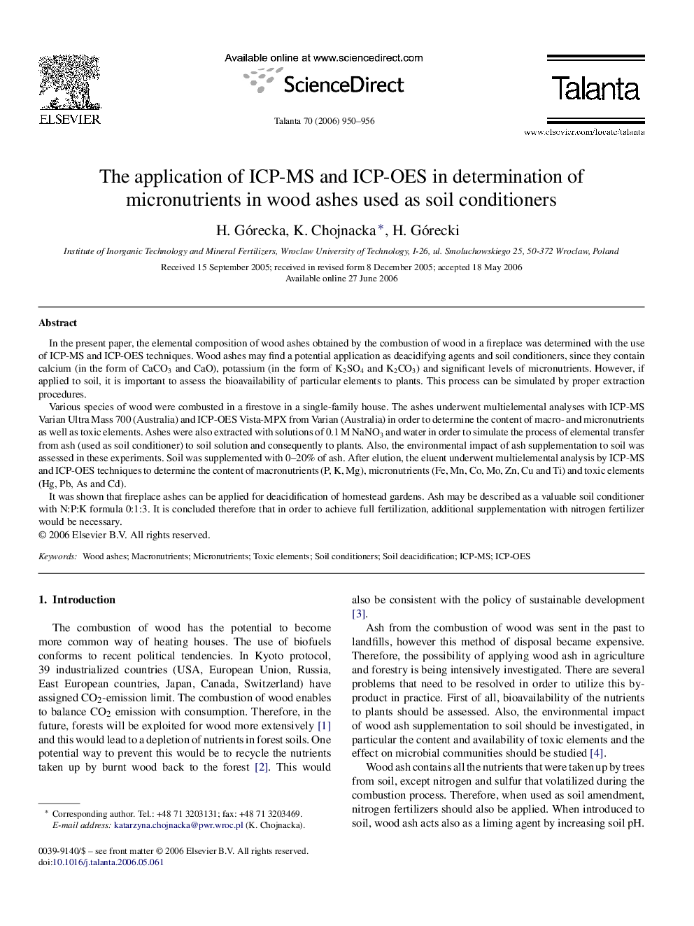 The application of ICP-MS and ICP-OES in determination of micronutrients in wood ashes used as soil conditioners