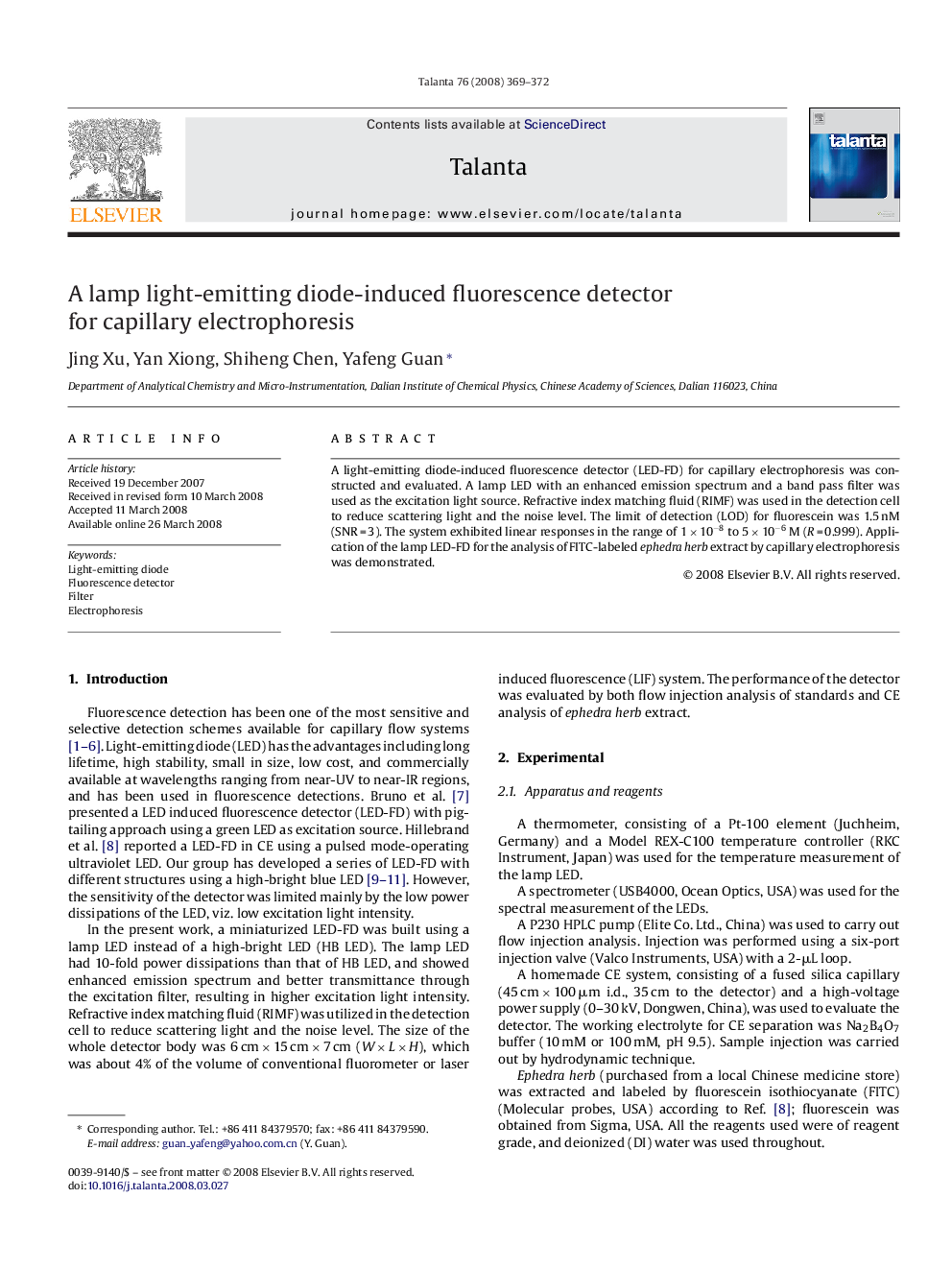 A lamp light-emitting diode-induced fluorescence detector for capillary electrophoresis