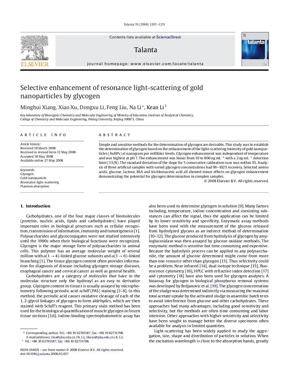 Selective enhancement of resonance light-scattering of gold nanoparticles by glycogen