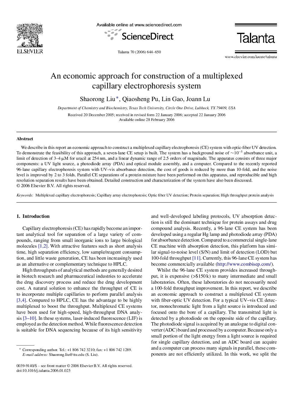 An economic approach for construction of a multiplexed capillary electrophoresis system