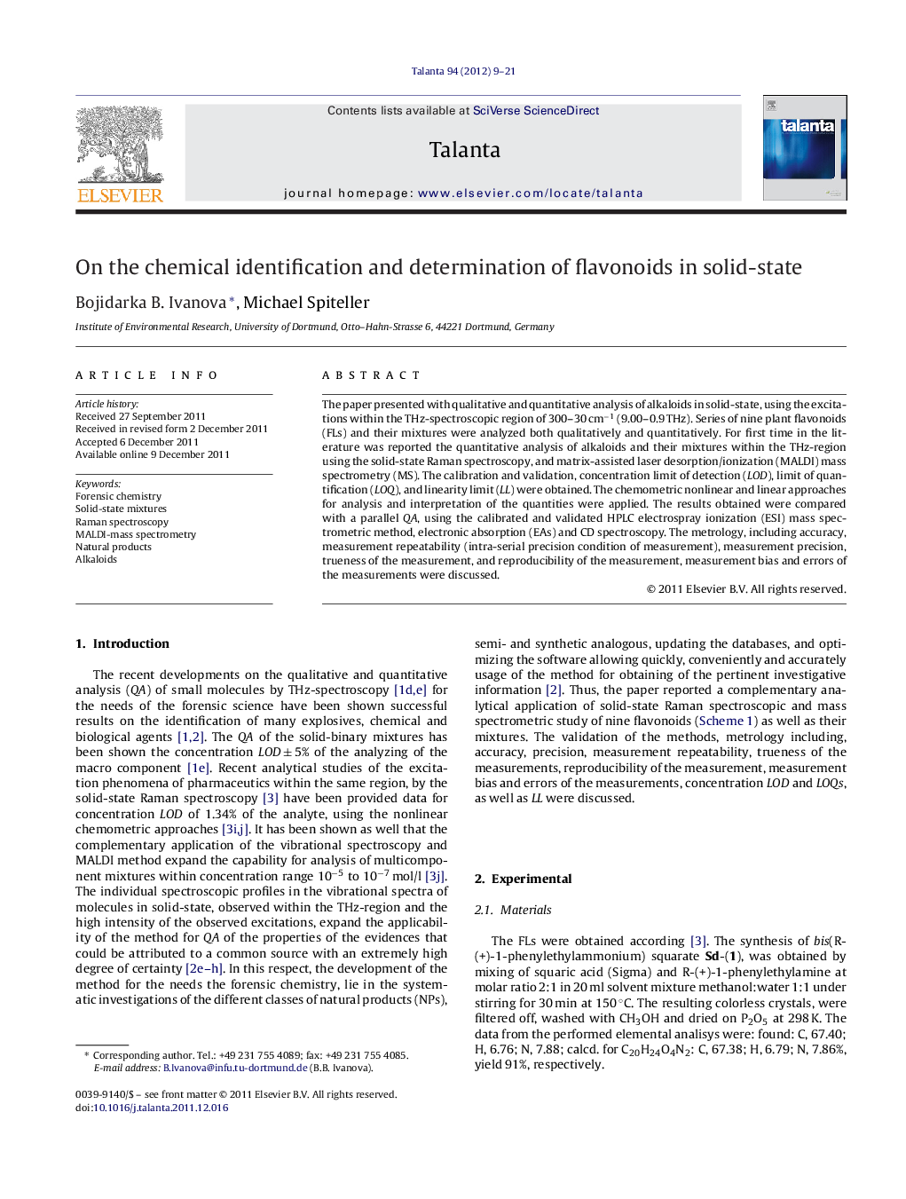 On the chemical identification and determination of flavonoids in solid-state