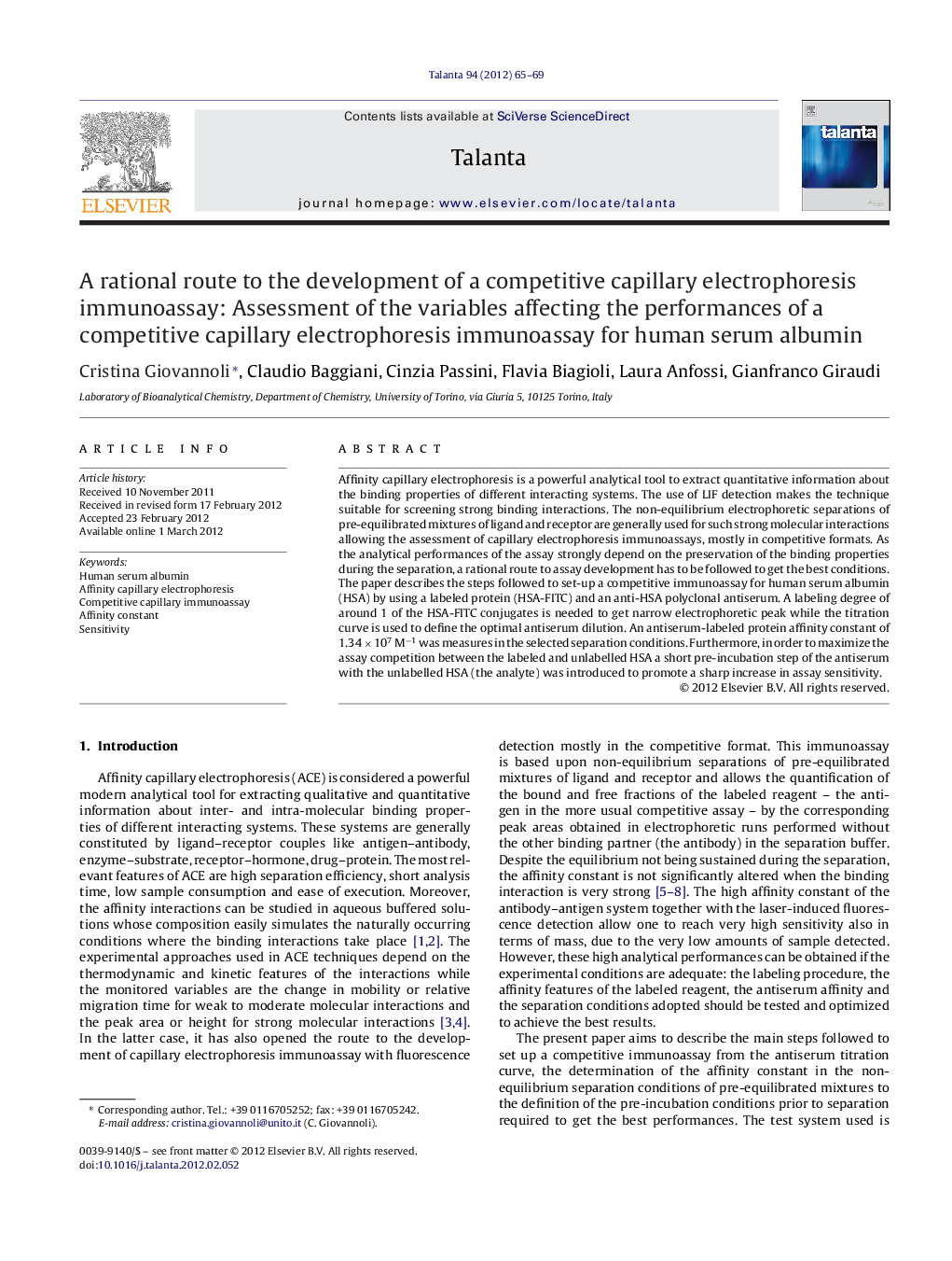 A rational route to the development of a competitive capillary electrophoresis immunoassay: Assessment of the variables affecting the performances of a competitive capillary electrophoresis immunoassay for human serum albumin