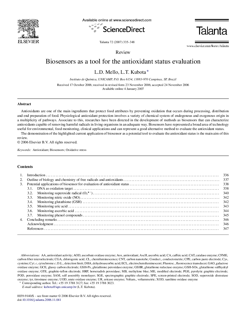 Biosensors as a tool for the antioxidant status evaluation