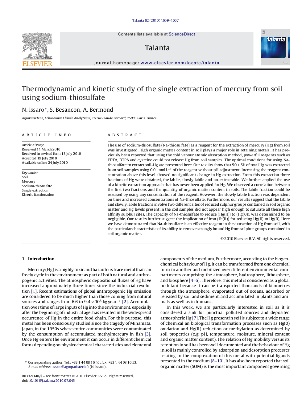 Thermodynamic and kinetic study of the single extraction of mercury from soil using sodium-thiosulfate