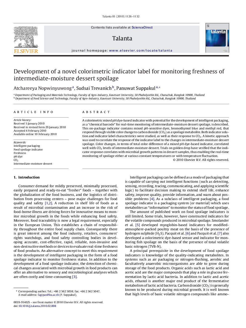 Development of a novel colorimetric indicator label for monitoring freshness of intermediate-moisture dessert spoilage