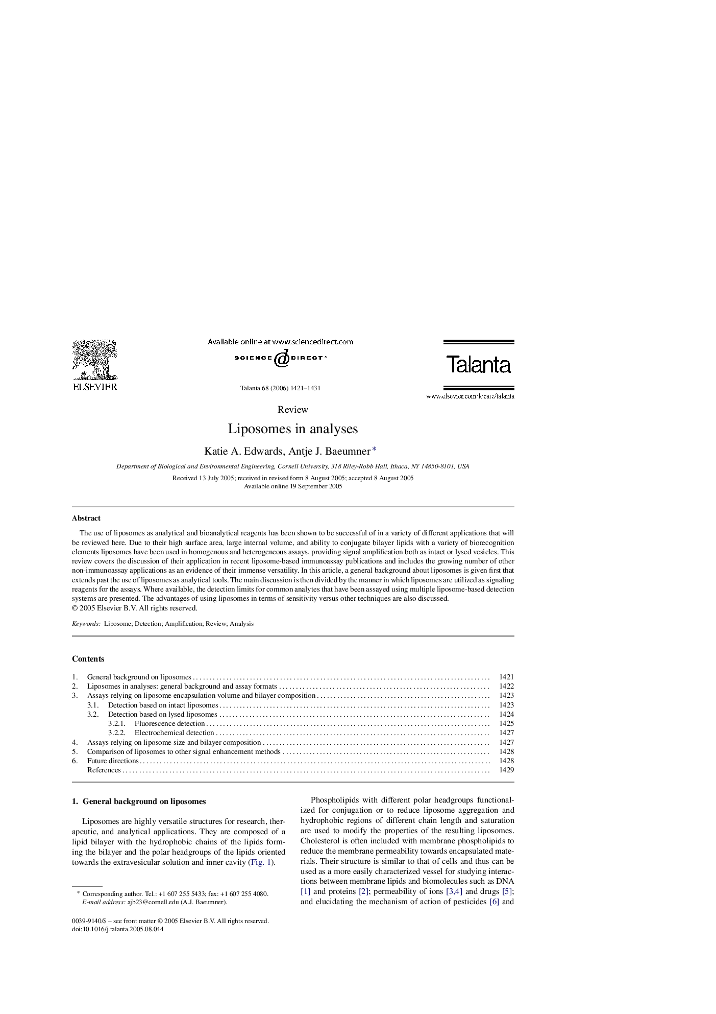 Liposomes in analyses