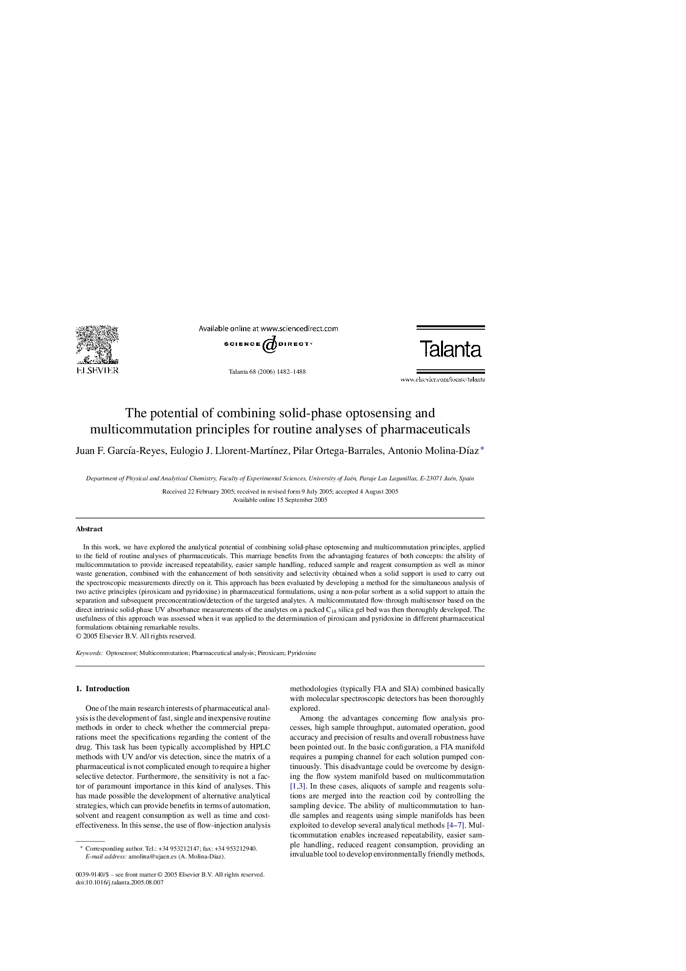 The potential of combining solid-phase optosensing and multicommutation principles for routine analyses of pharmaceuticals