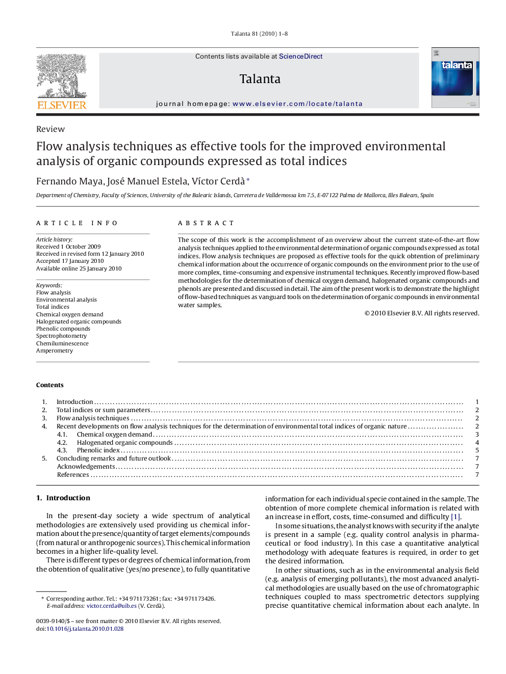 Flow analysis techniques as effective tools for the improved environmental analysis of organic compounds expressed as total indices