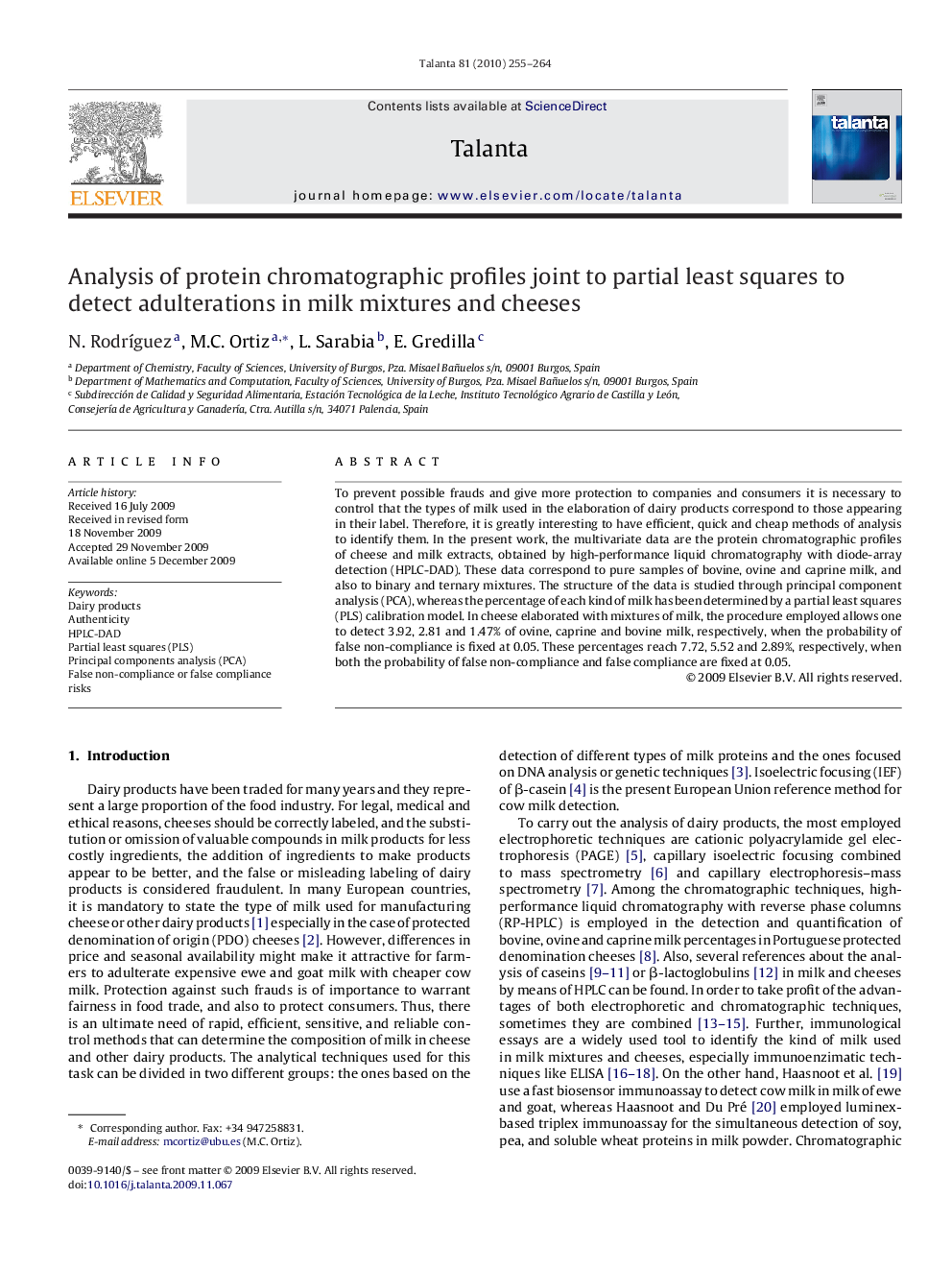 Analysis of protein chromatographic profiles joint to partial least squares to detect adulterations in milk mixtures and cheeses