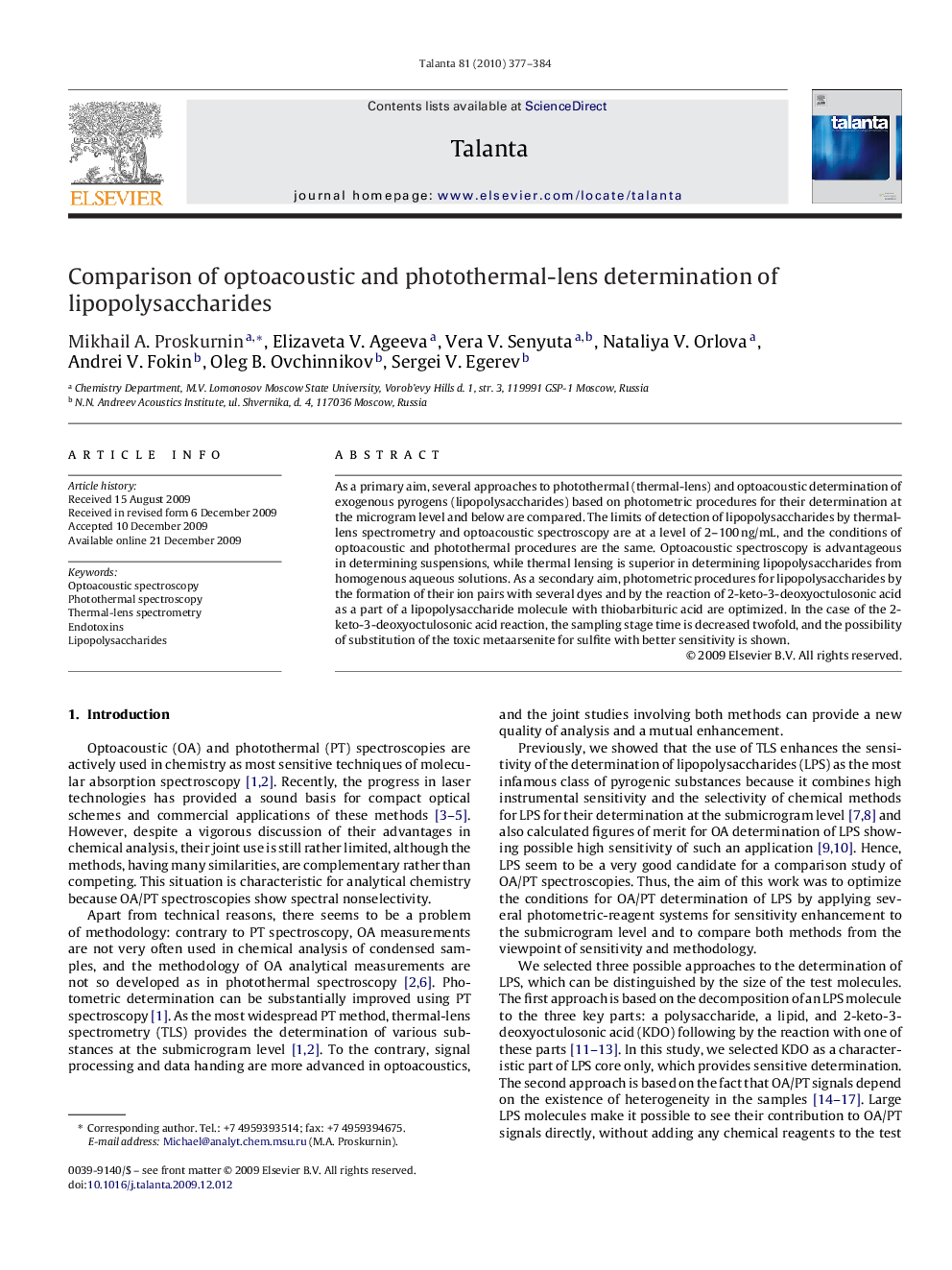 Comparison of optoacoustic and photothermal-lens determination of lipopolysaccharides