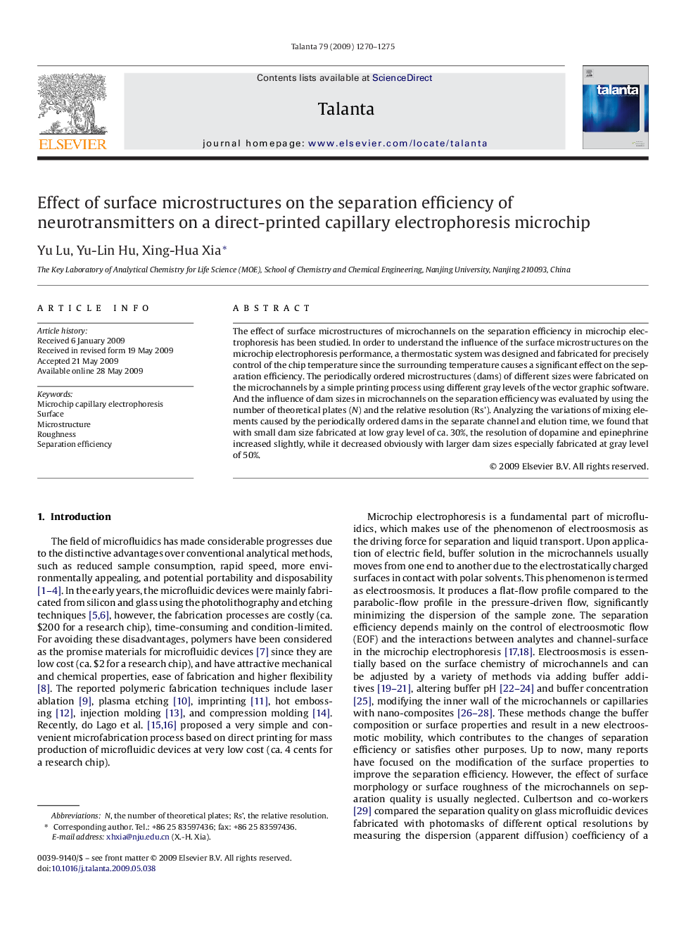 Effect of surface microstructures on the separation efficiency of neurotransmitters on a direct-printed capillary electrophoresis microchip